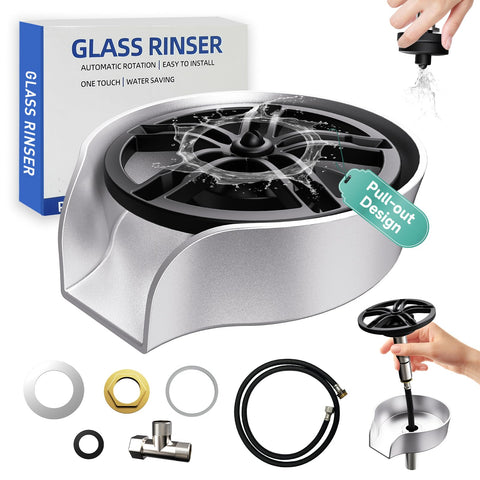 MQFORU Glass Rinser pull-out extension reaches sink corners for thorough cleaning