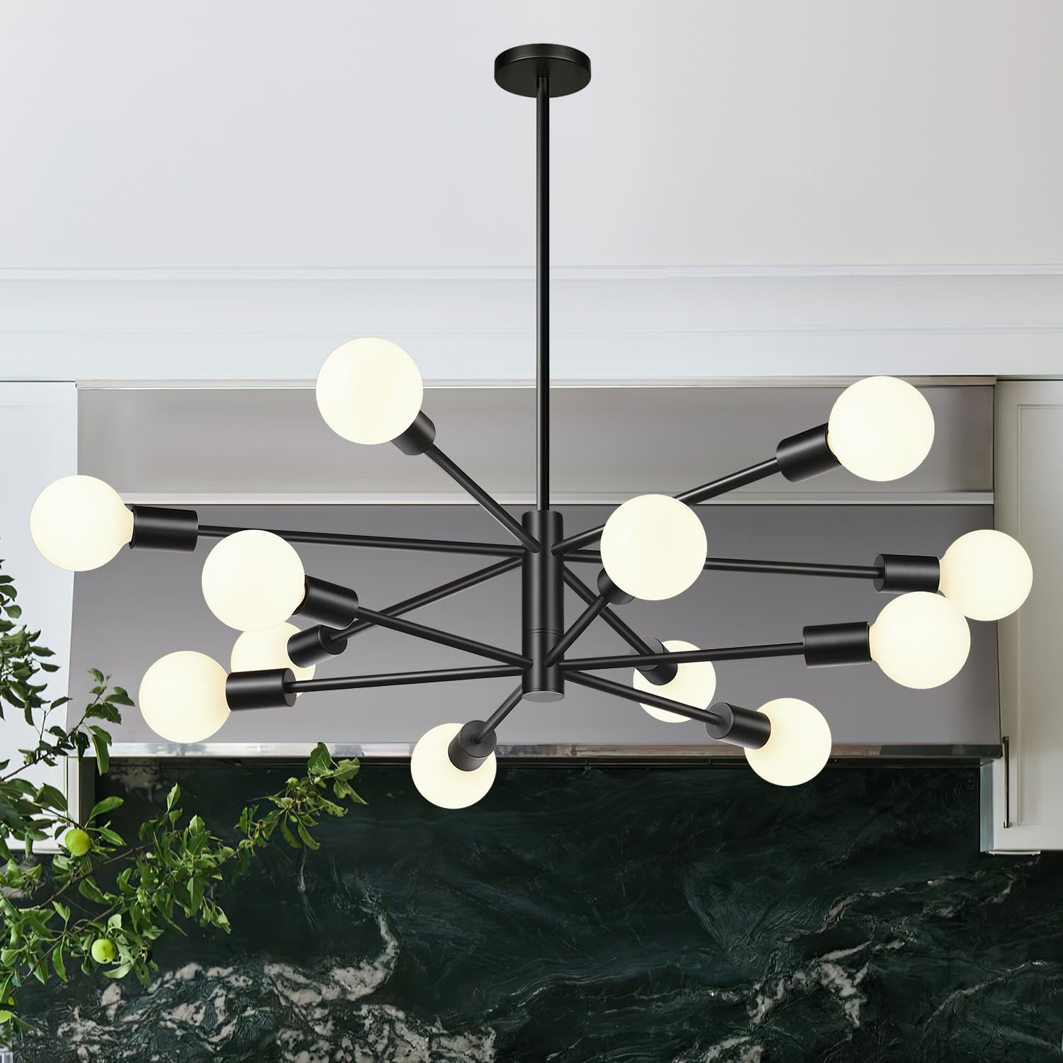 MQMQA 33 modern chandelier 12-light sputnik matte black for stylish dining room lighting.