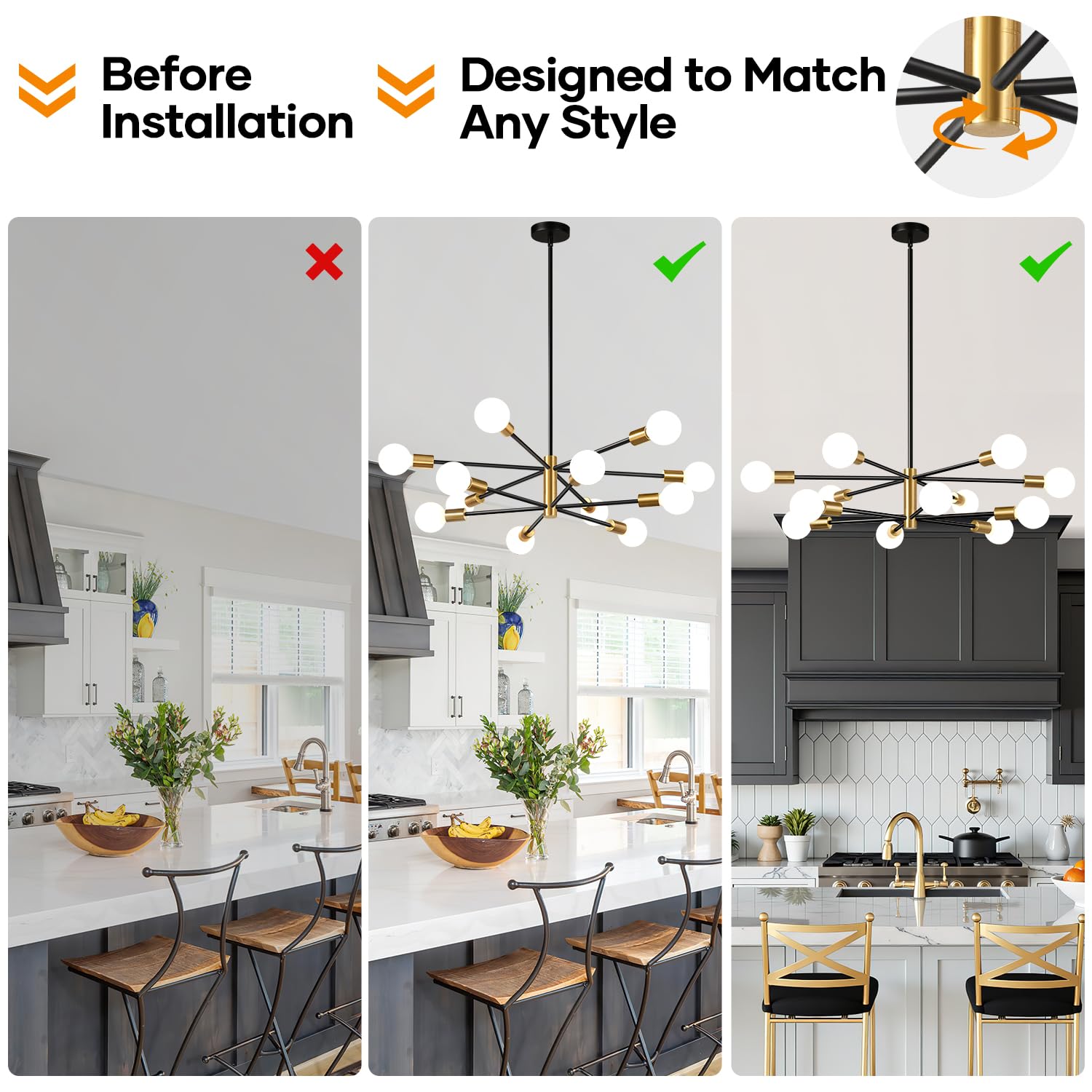 MQMQA dimmable-ready design paired with bulbs for mood lighting options.