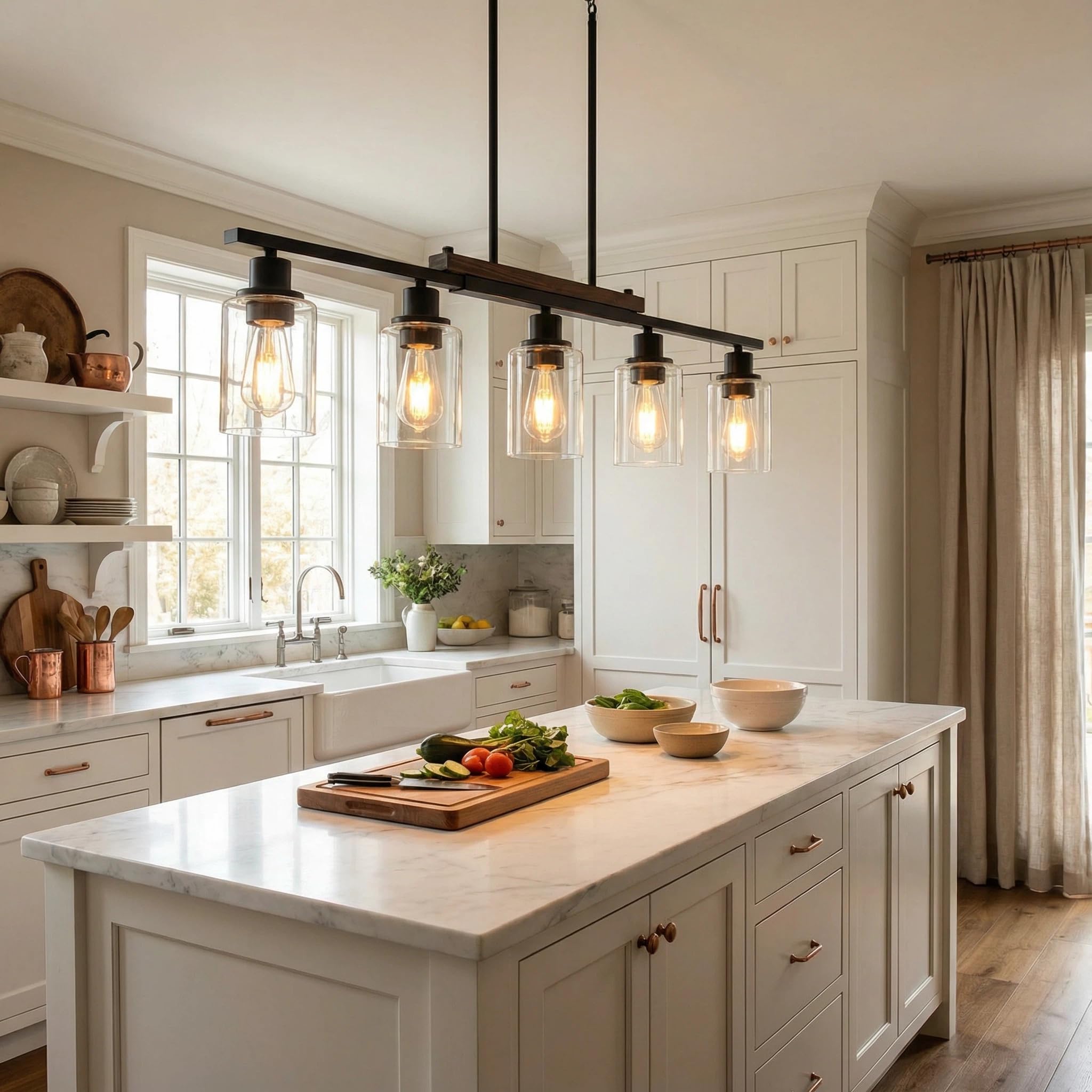 MQMQA dining room light with clear glass shades for crisp, inviting illumination.