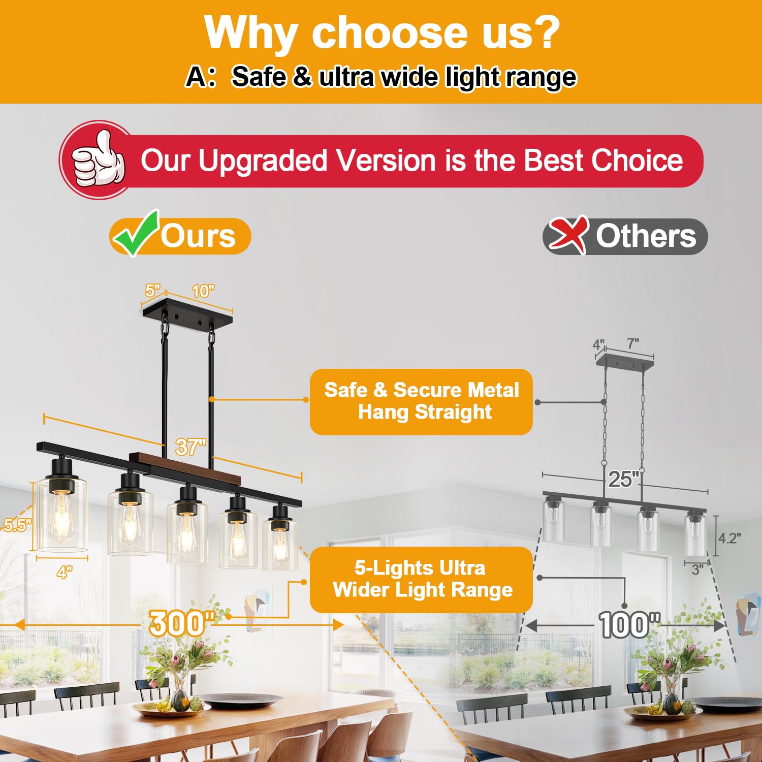 MQMQA durable metal and wood chandelier combines style and longevity.