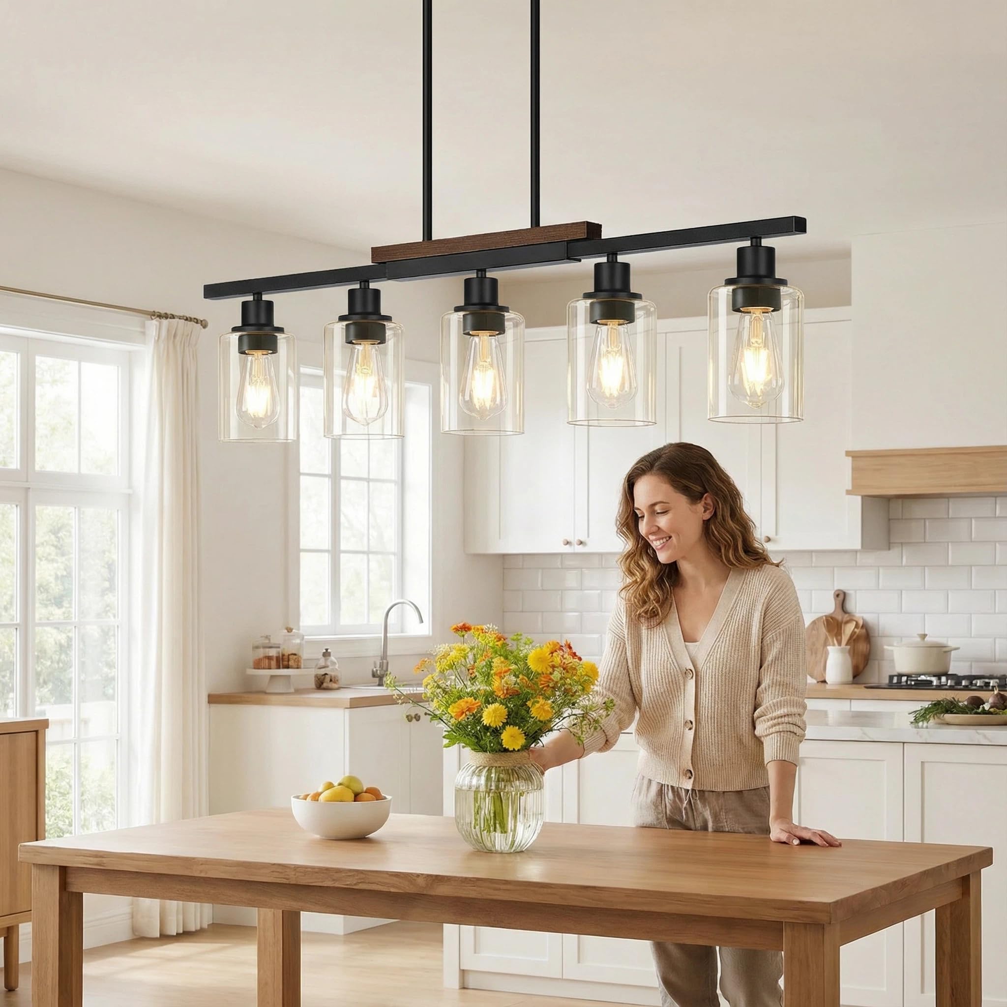 MQMQA kitchen island light highlights wide workspace with balanced glow.