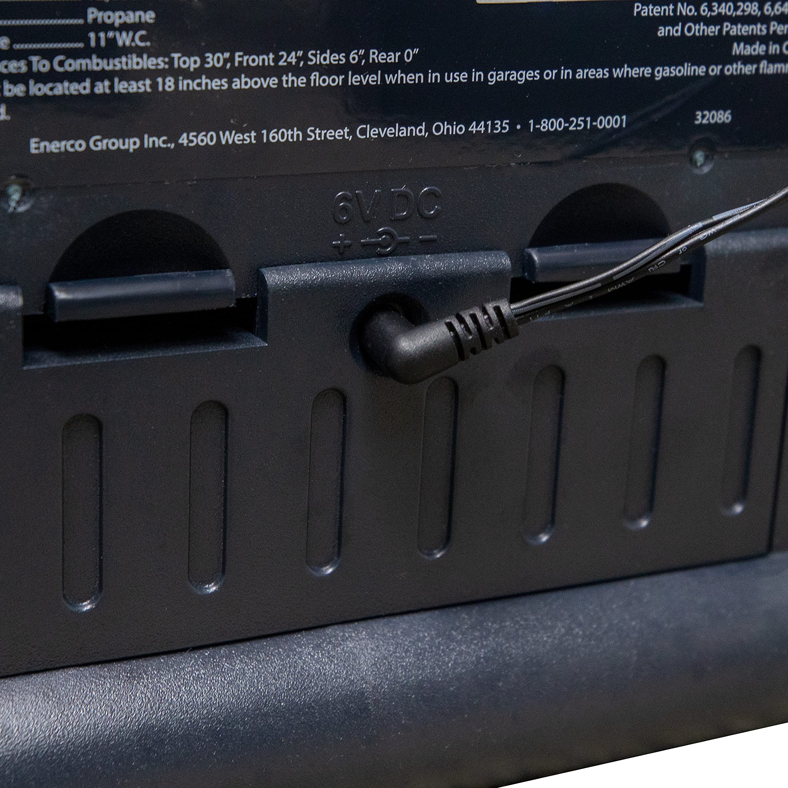 Mr. Heater 6V power adapter shows 6V 800mA output for compatible devices.