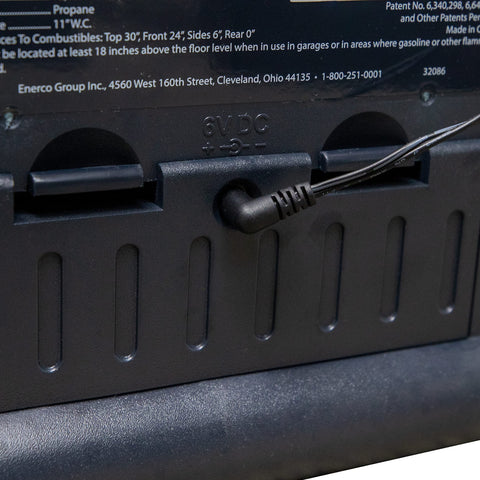 Mr. Heater 6V power adapter shows 6V 800mA output for compatible devices.