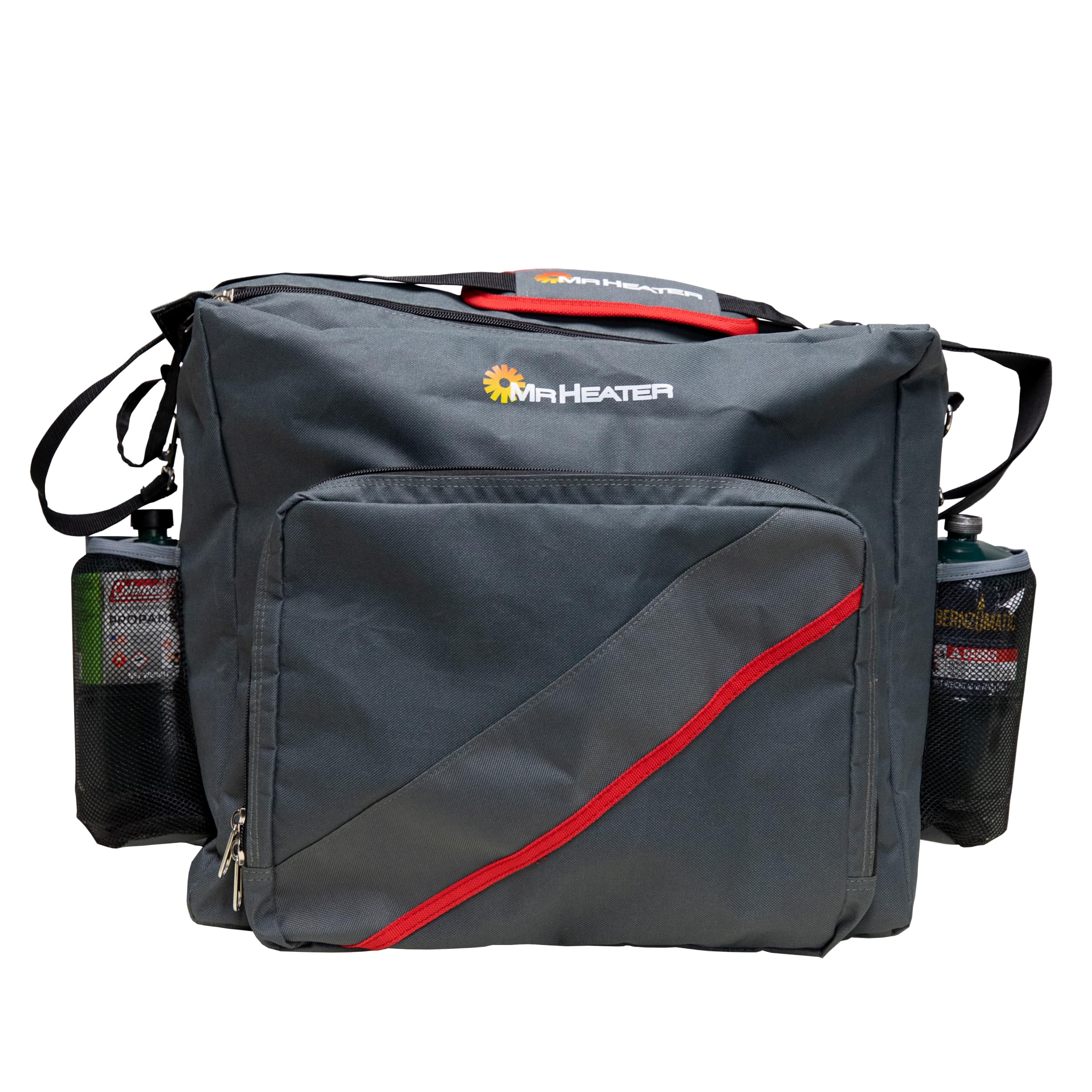 Mr. Heater Portable Buddy carry bag rear pocket keeps small items secure.