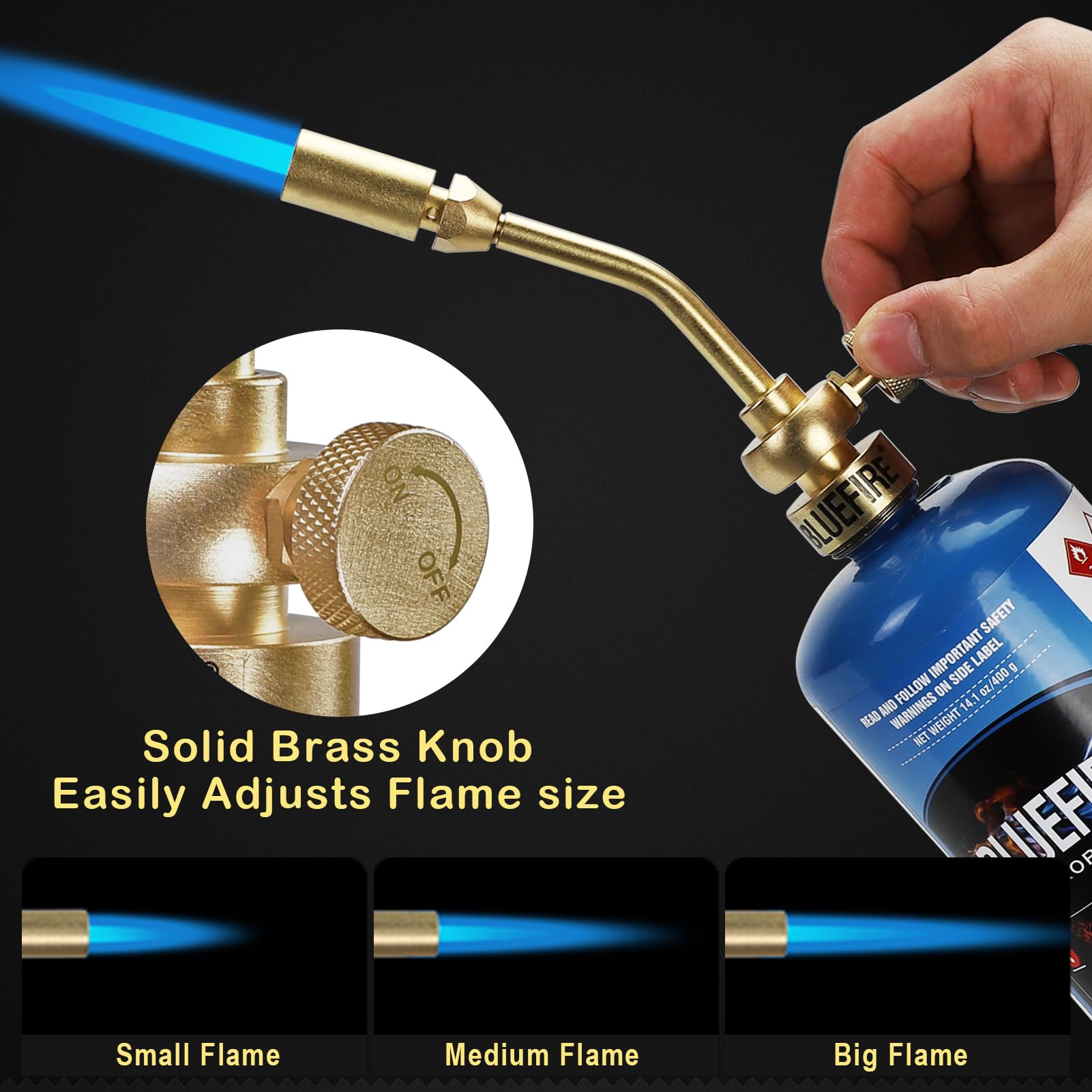MR. TORCH Bluefire brass knob for solid tactile control during adjustments