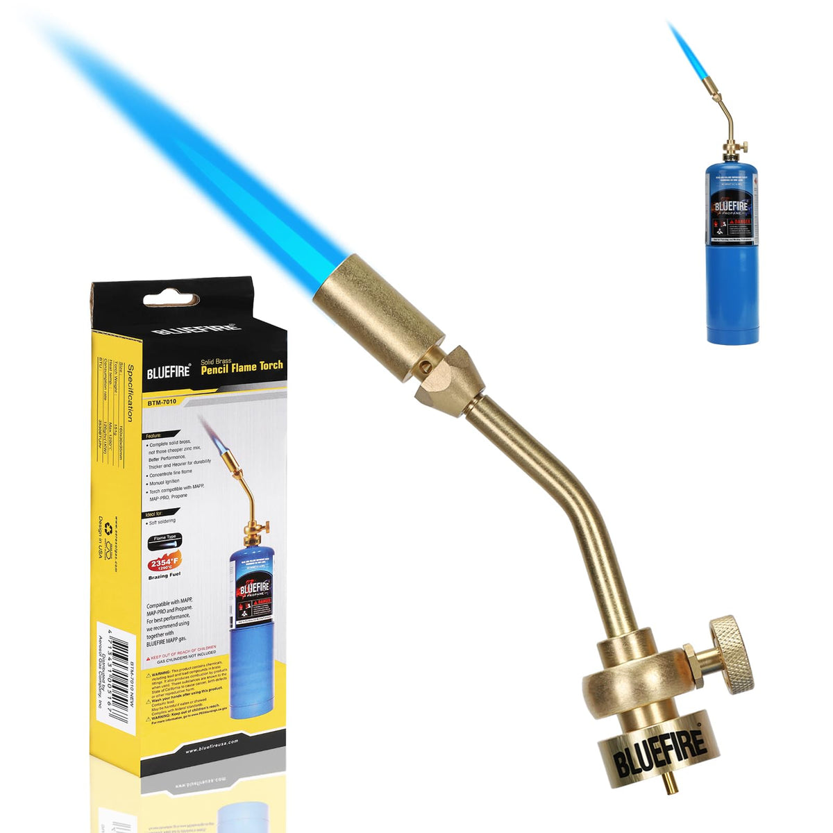 MR. TORCH Bluefire solid brass torch head showing durable, precise flame for fine work