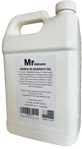 MR VOLCANO Parks 50 quench oil bottle for consistent hardening of 1095 steel.