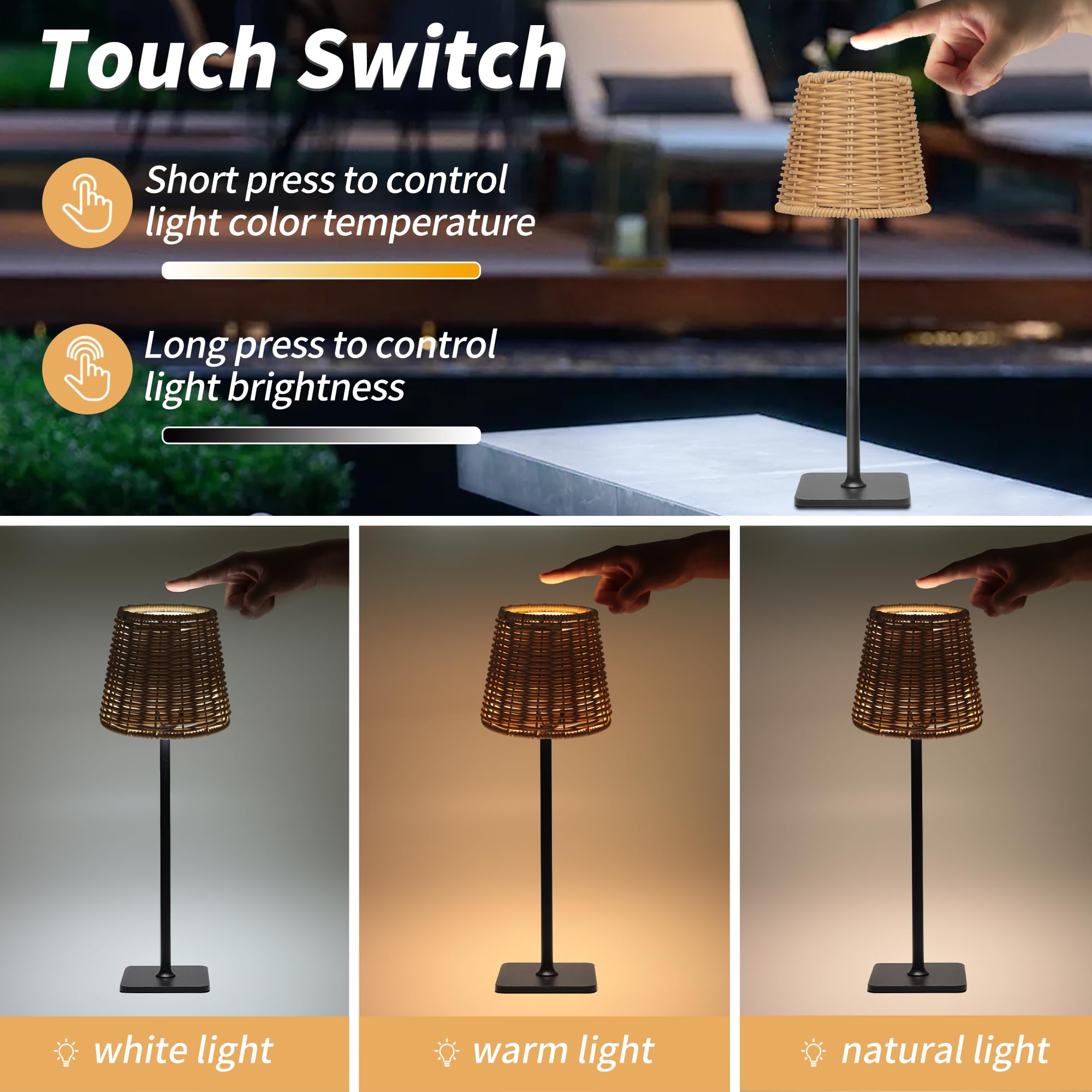 Mr White IP54 waterproof cordless lamp suits any outdoor setup.