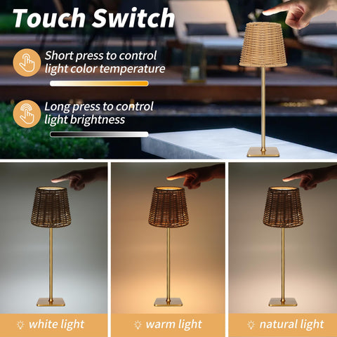 Mr. White cordless lamp offers easy portability for porch, balcony, or campsite tables