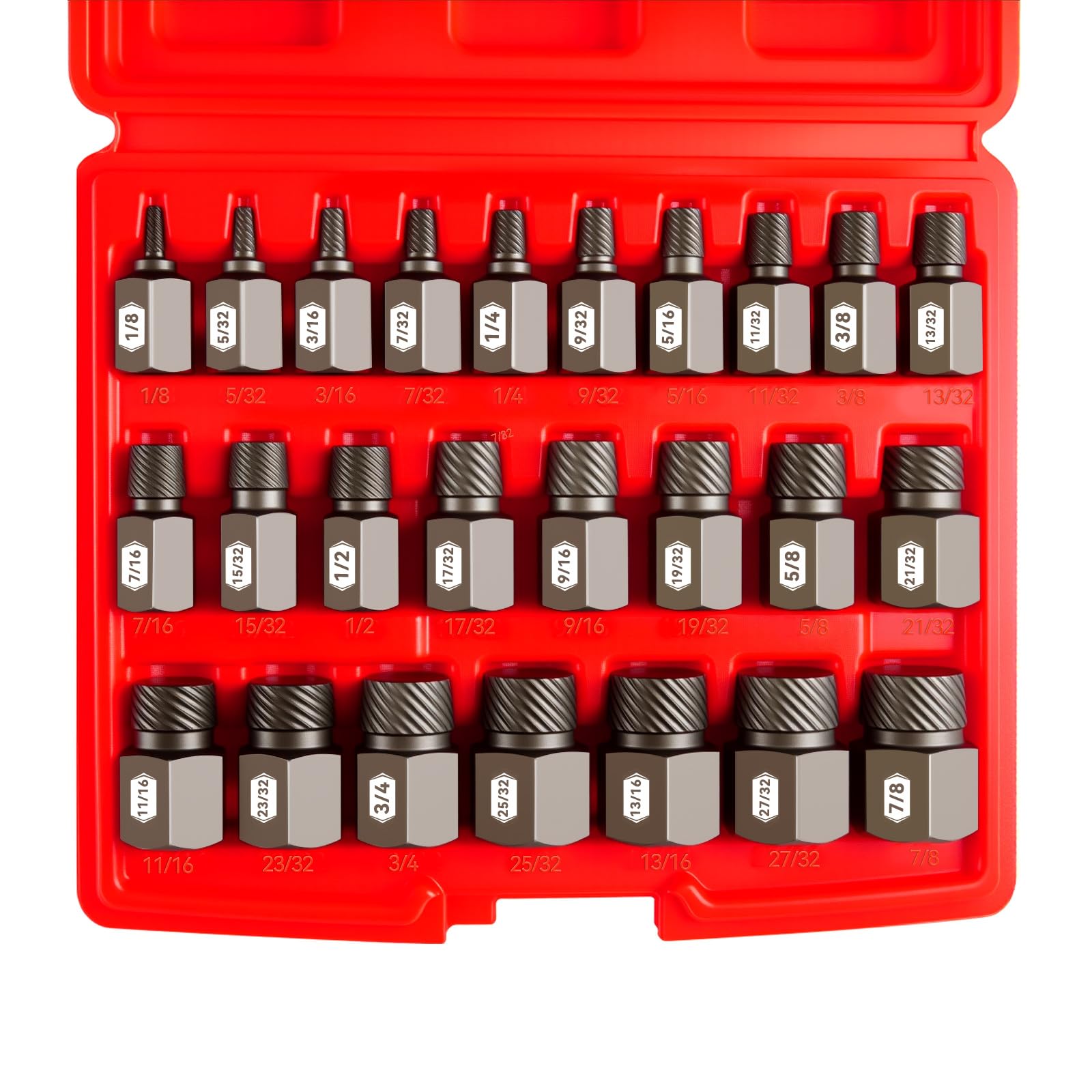 Mr.wintek screw extractor set shows 1/8 to 7/8 inch range.
