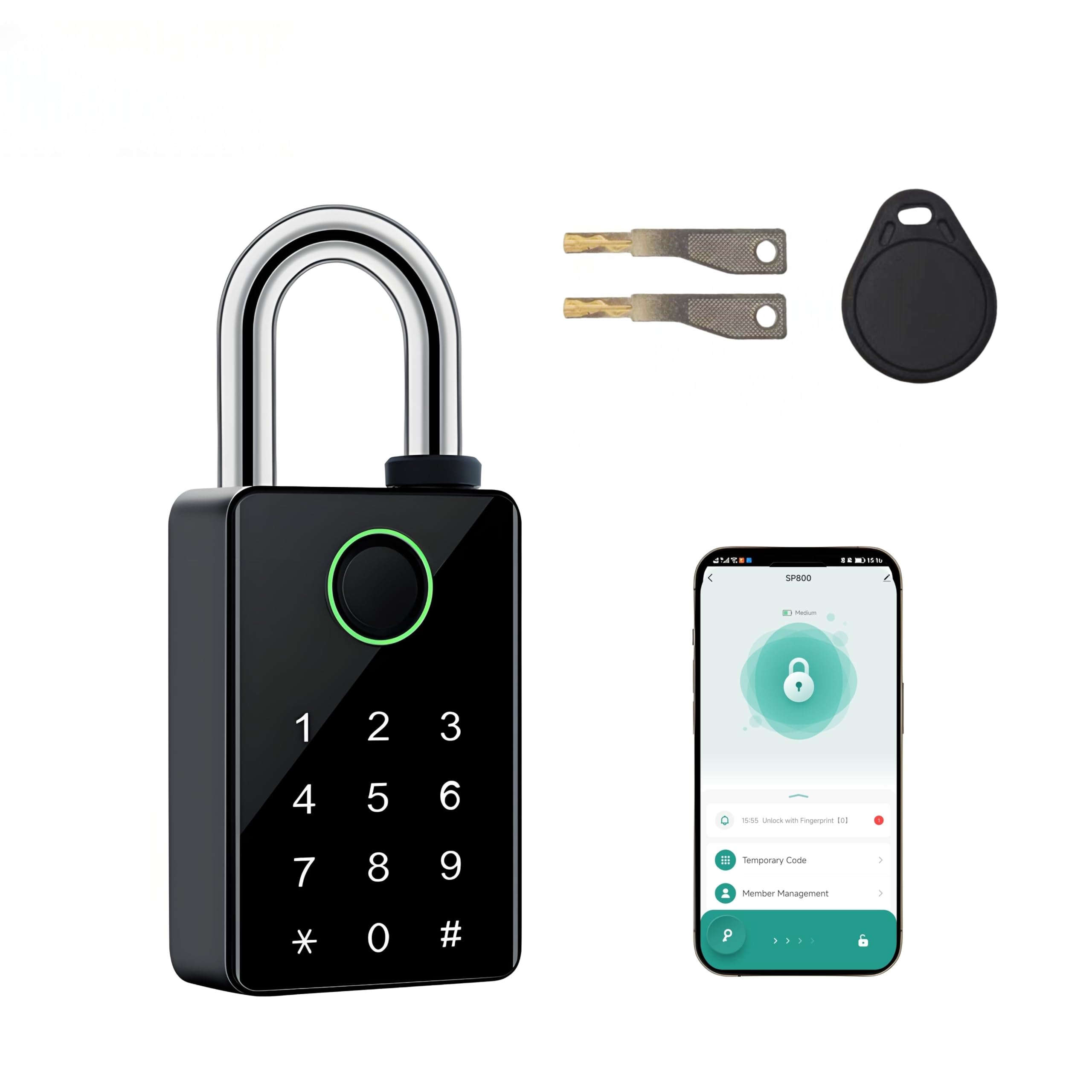 Mrandou heavy-duty fingerprint padlock front view for secure outdoor storage.