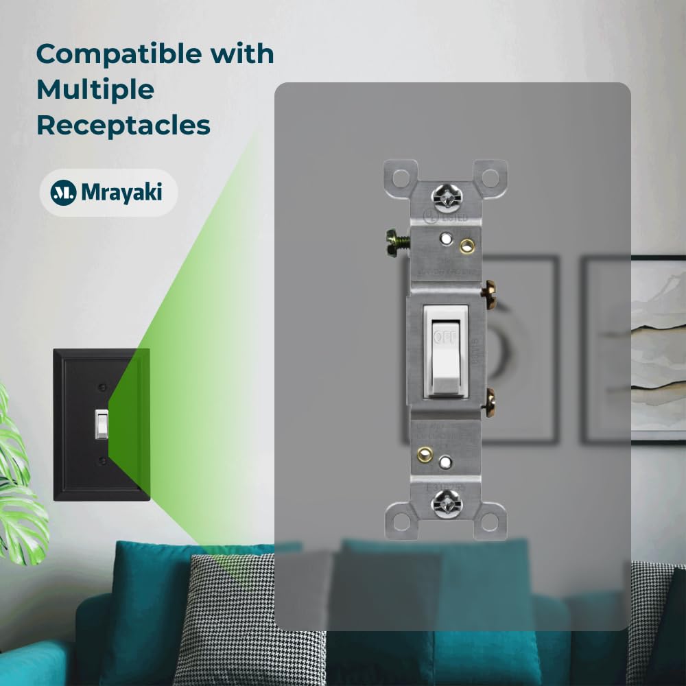 Wide compatibility wall plate by Mrayaki fits dimmer, GFCI, and toggle outlets