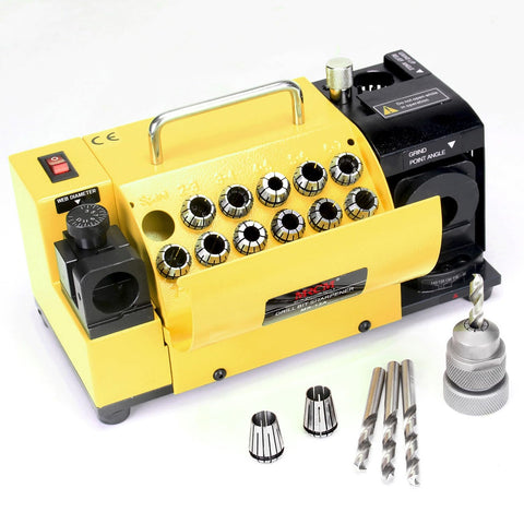 MRCM MR-13A drill sharpener front view highlighting sturdy all-metal housing