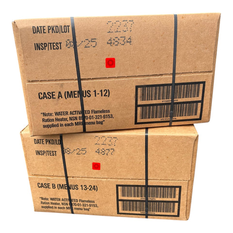 MRE meals ready to eat A & B cases packaging overview, rugged design for field use