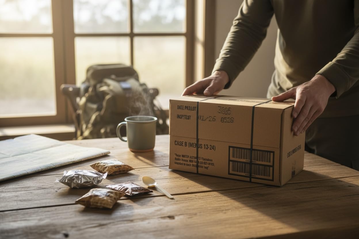 MRE genuine USA-made packaging emphasizes durable, long shelf-life design.