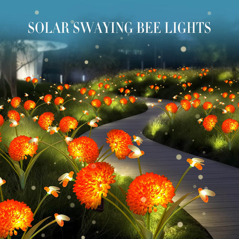 MRHEPHAESTUS bee lights swing with wind, creating a lively garden motion.