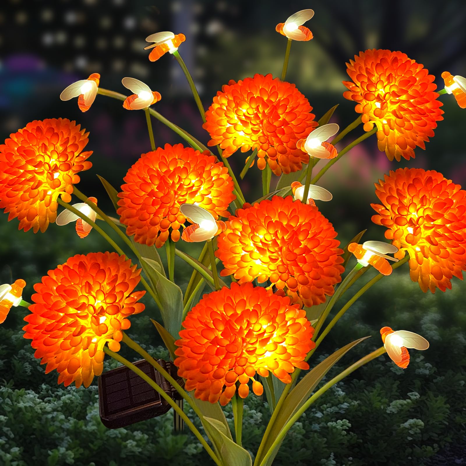 MRHEPHAESTUS solar flowers and bee lights brighten gardens with a romantic flower-bee centerpiece.