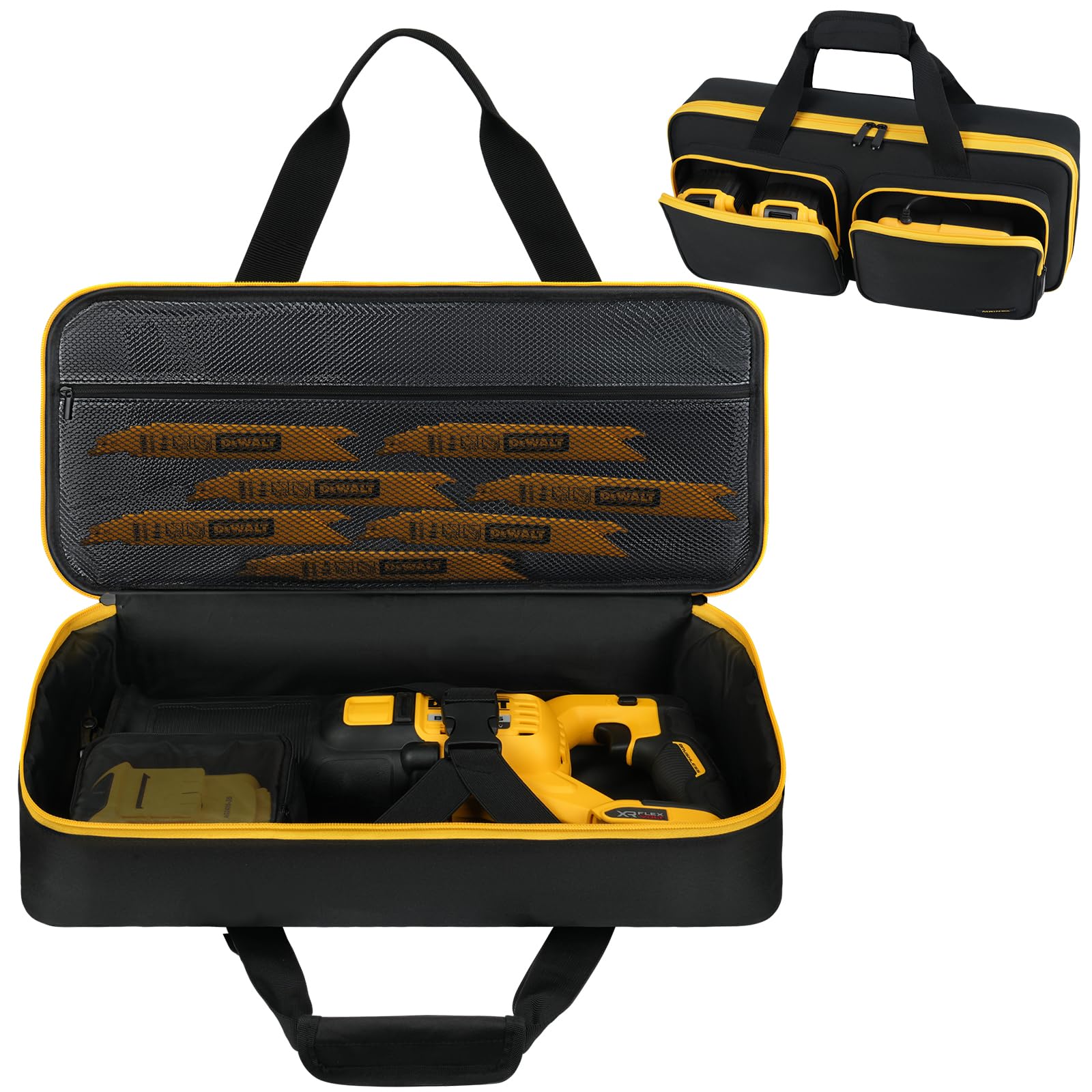 MRINCA carrying case shows precise fit for DEWALT and Milwaukee saws for secure transport.