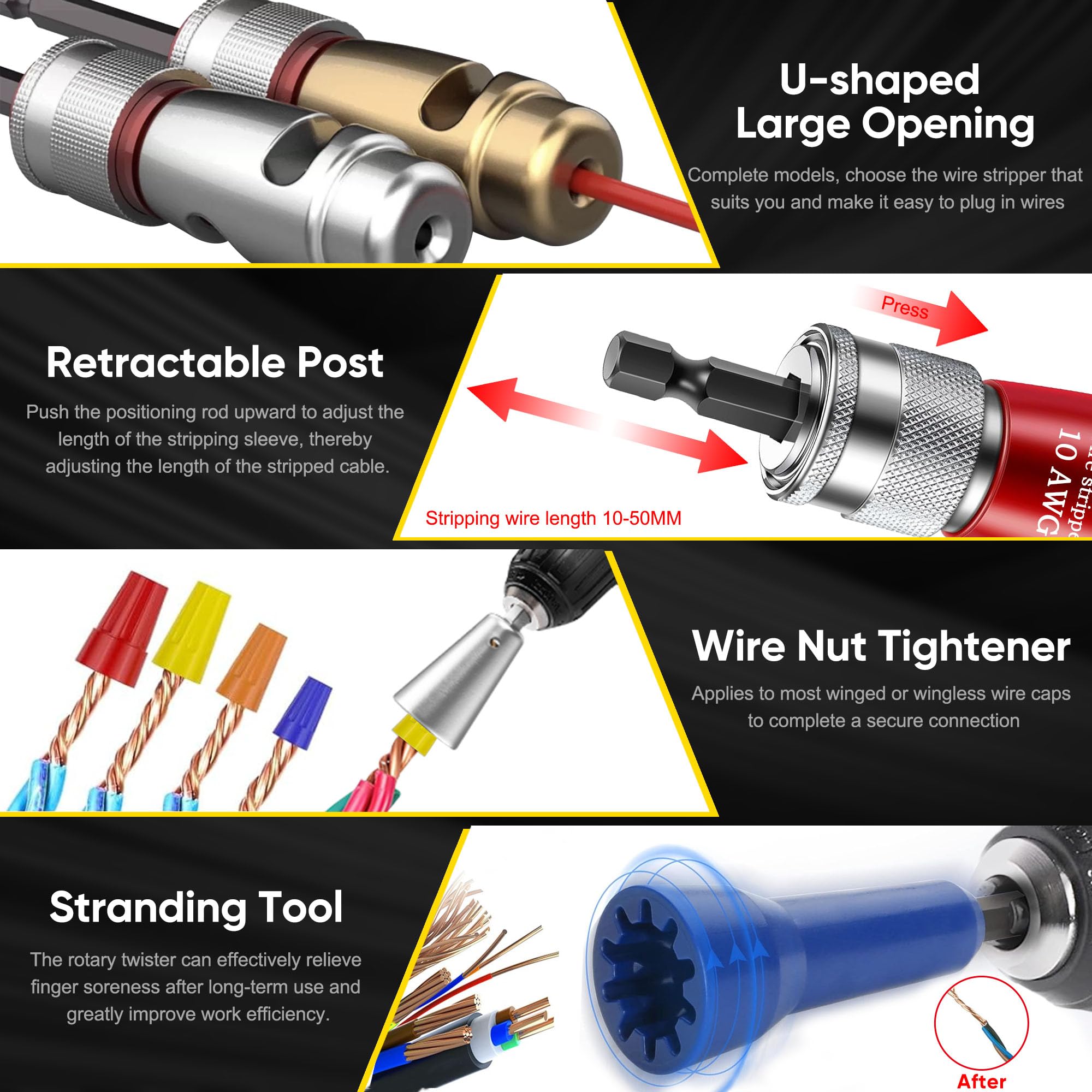 Mriykio Electric Drill Connector enables easy drill attachment and consistent stripping length.