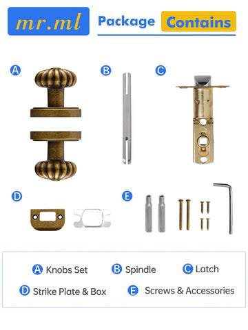 MRML Passage knob antique brass overall with dimensions reference image for correct sizing.