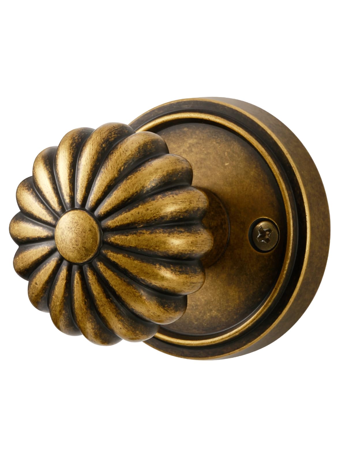 MRML Passage door knob antique brass front view, durable interior hardware for closets.