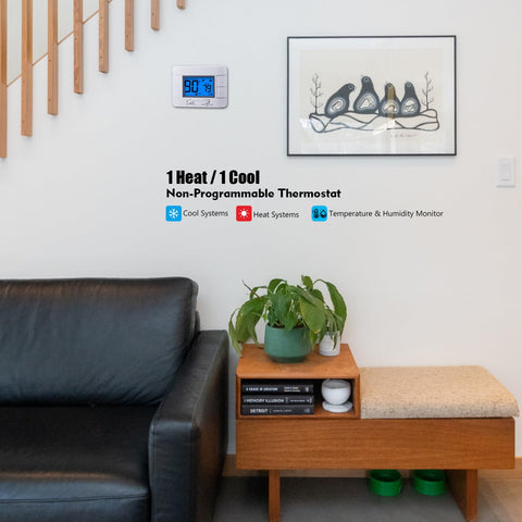 Mroinge thermostat shows room temperature and humidity for comfortable living.