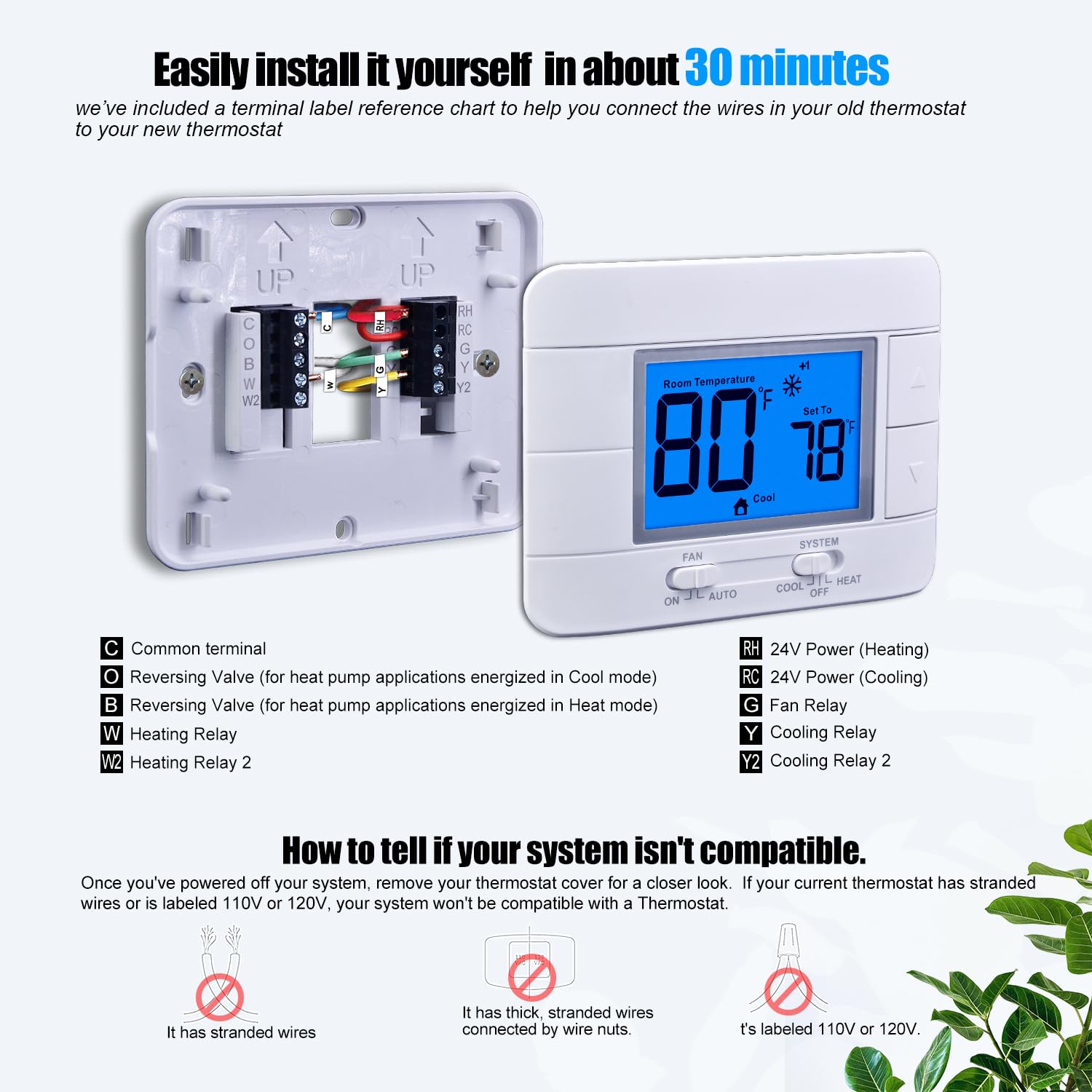 Mroinge thermostat compressor delay protection helps extend equipment life.
