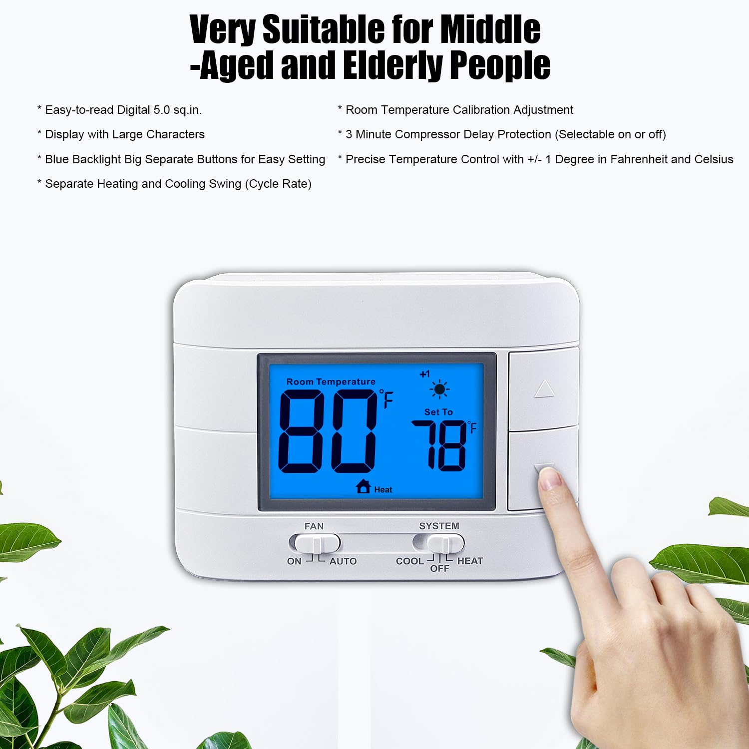 Mroinge thermostat swing mode balances heating and cooling for steady comfort.