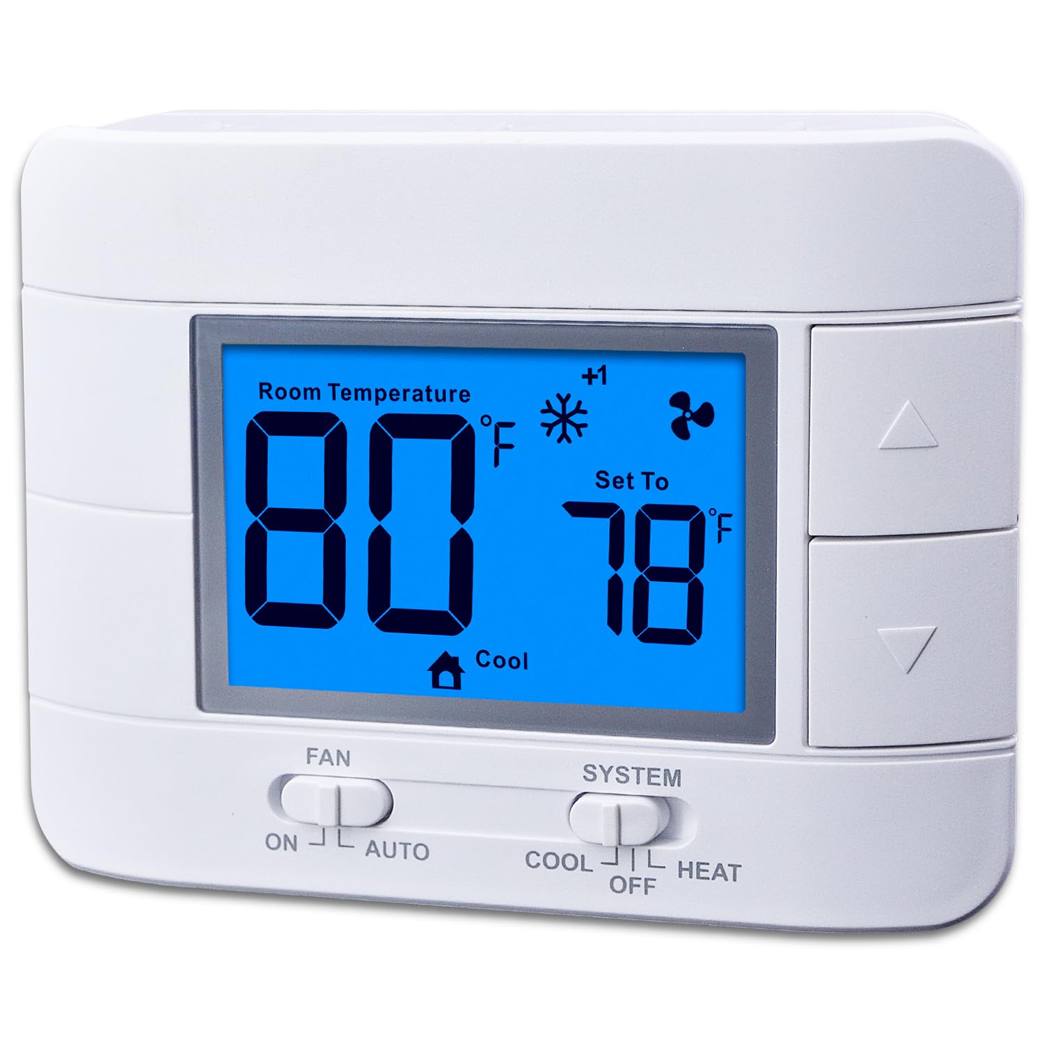 Mroinge thermostat large display shows room temperature and humidity clearly for quick adjustments.