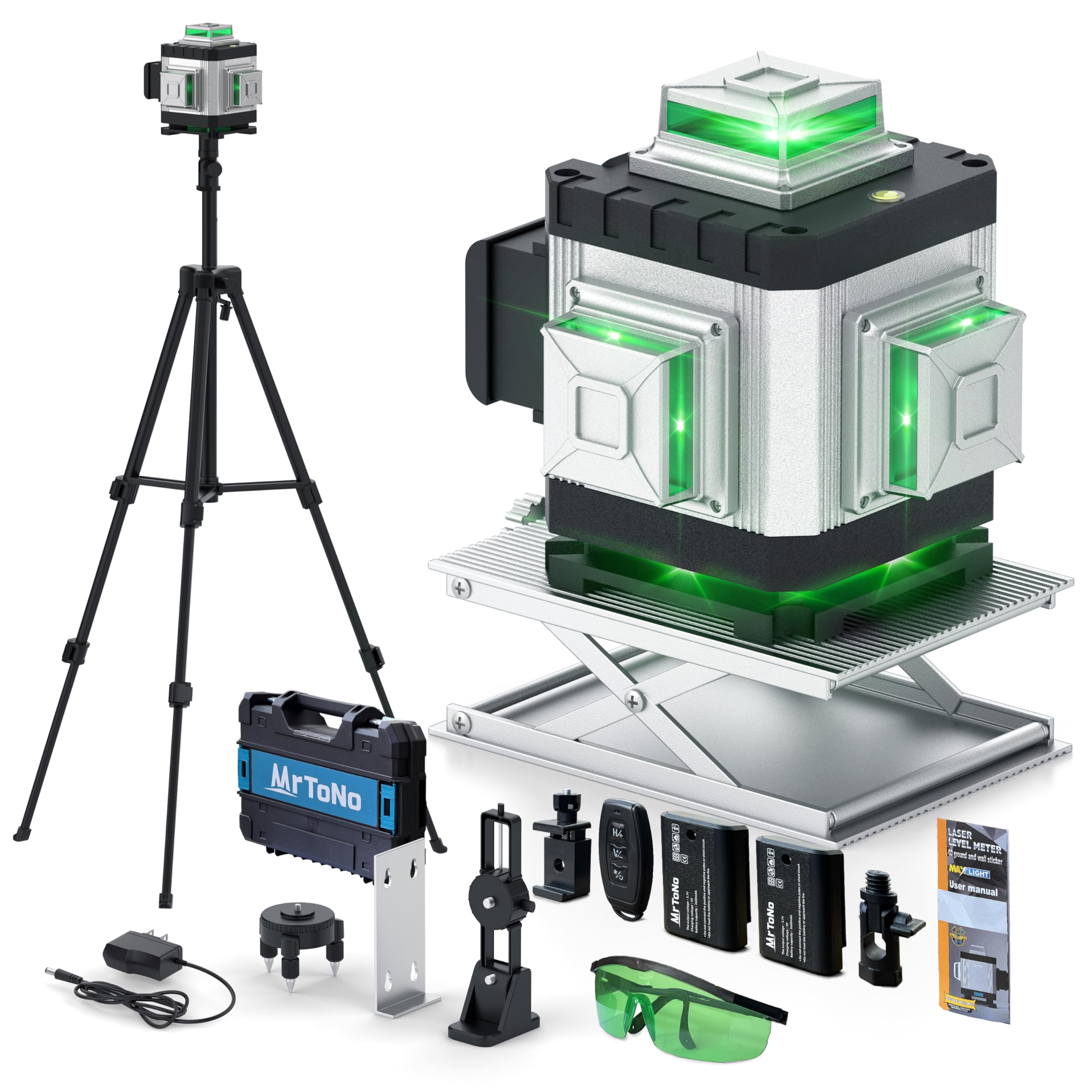 MrToNo laser level 360 base setup for precise room alignment.