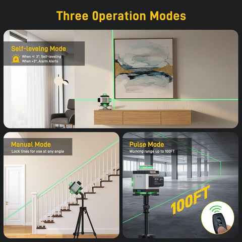 MrToNo green laser coverage provides clear lines in bright spaces.