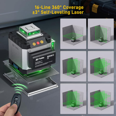 MrToNo laser level shows horizontal and vertical laser lines.