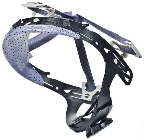 MSA Fas-Trac III suspension rear view highlighting 3-level nape strap for custom fit