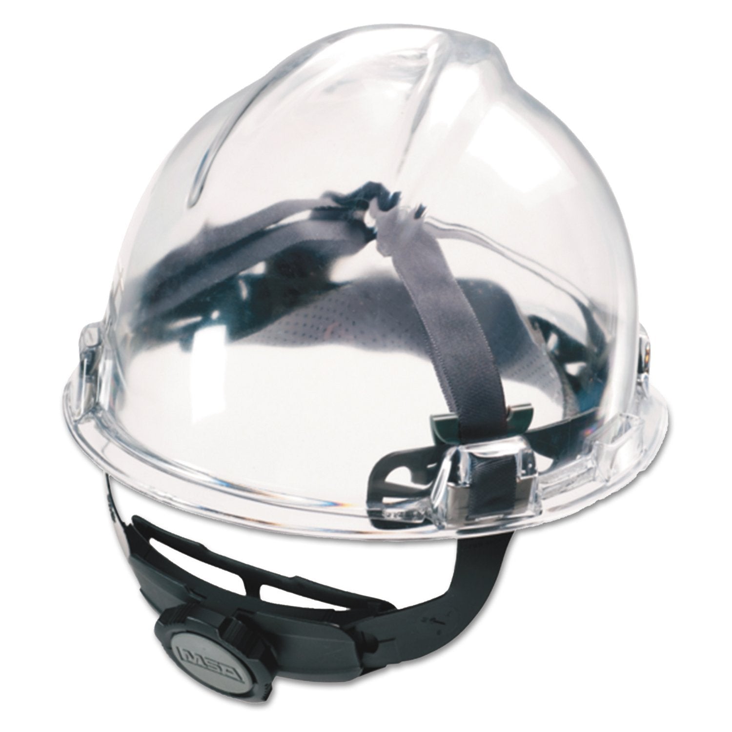 MSA Fas-Trac III suspension side view with 4-point attachment for firm hard hat fit.
