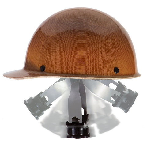 MSA Fas-Trac III swing ratchet mechanism provides a secure, adjustable fit for Skullgard helmets.