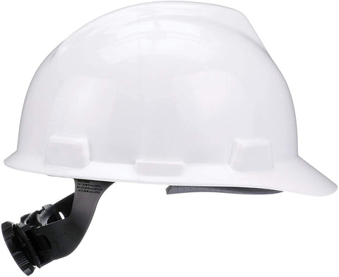 MSA V-Gard cap adjustable nape strap for improved wear comfort during long shifts.