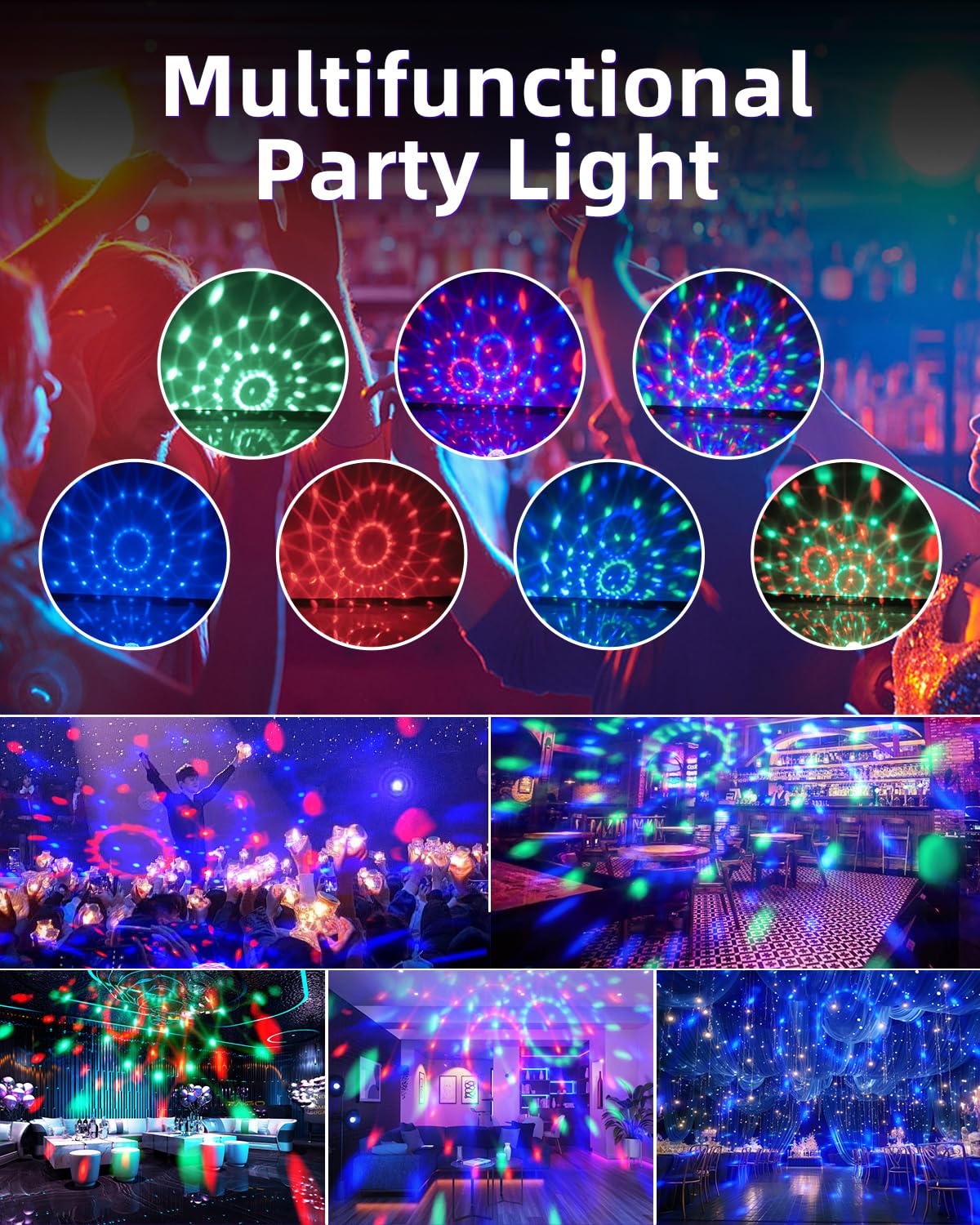 Disco ball light placed on desk, wall, or ceiling for flexible decor