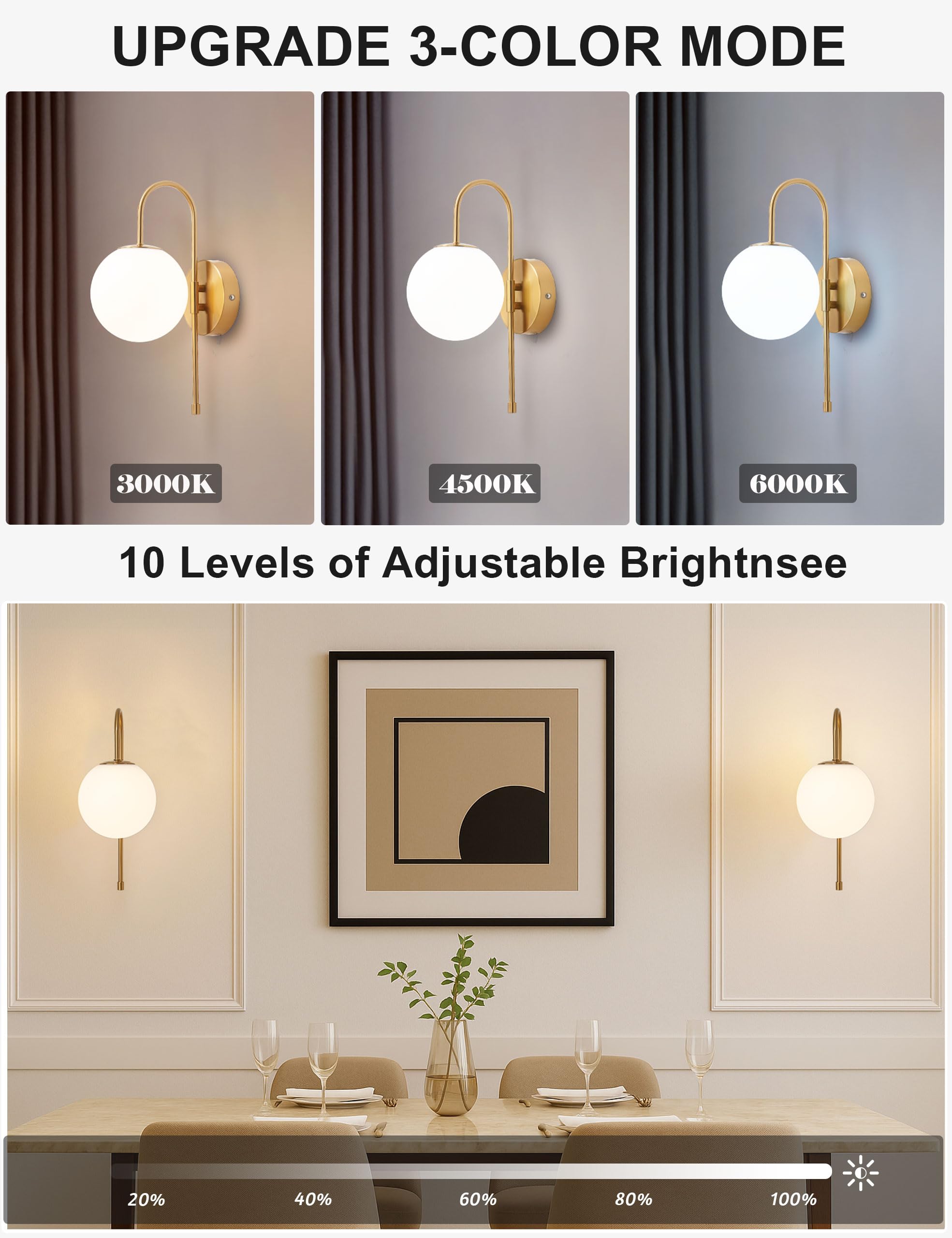Remote control for MSTETO gooseneck wall sconce shows color modes and dimming