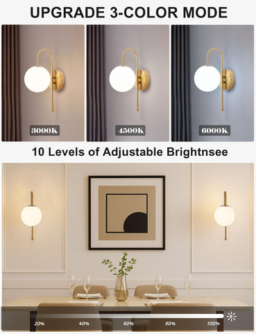 Remote control for MSTETO gooseneck wall sconce shows color modes and dimming