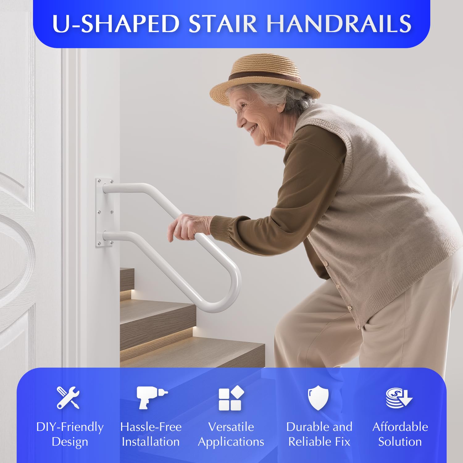 MSUMPTU wall-mount handrail on indoor stairs provides steady support