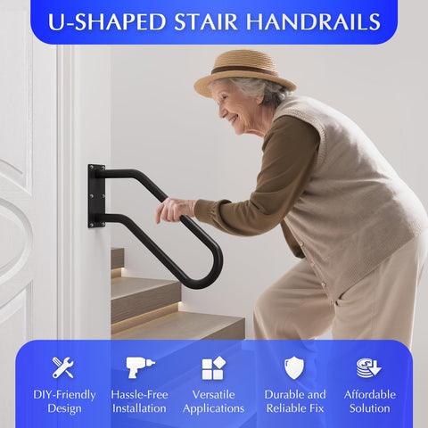 MSUMPTU wall-mount stair rail in black enhances safe stair navigation