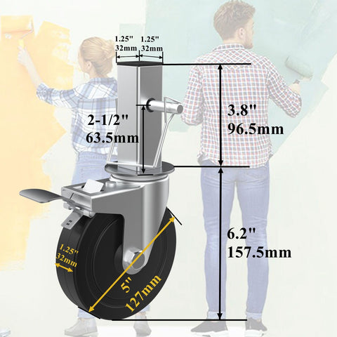 MSWY dual locking brakes on scaffolding wheels provide stationary safety.