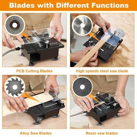 M-T Mini Table Saw 100W motor delivers high torque for tough materials.