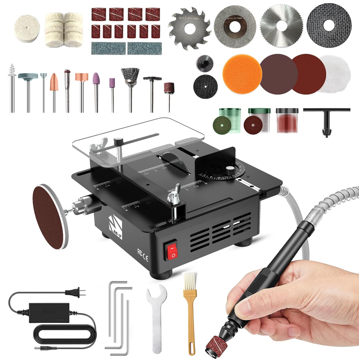 M-T Mini Table Saw portable desktop for precise on-the-go cutting of small parts.