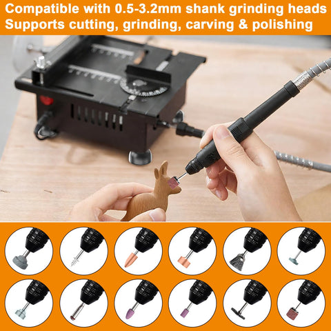 M-T Mini Table Saw speed dial shows seven adjustable speeds for versatile tasks.