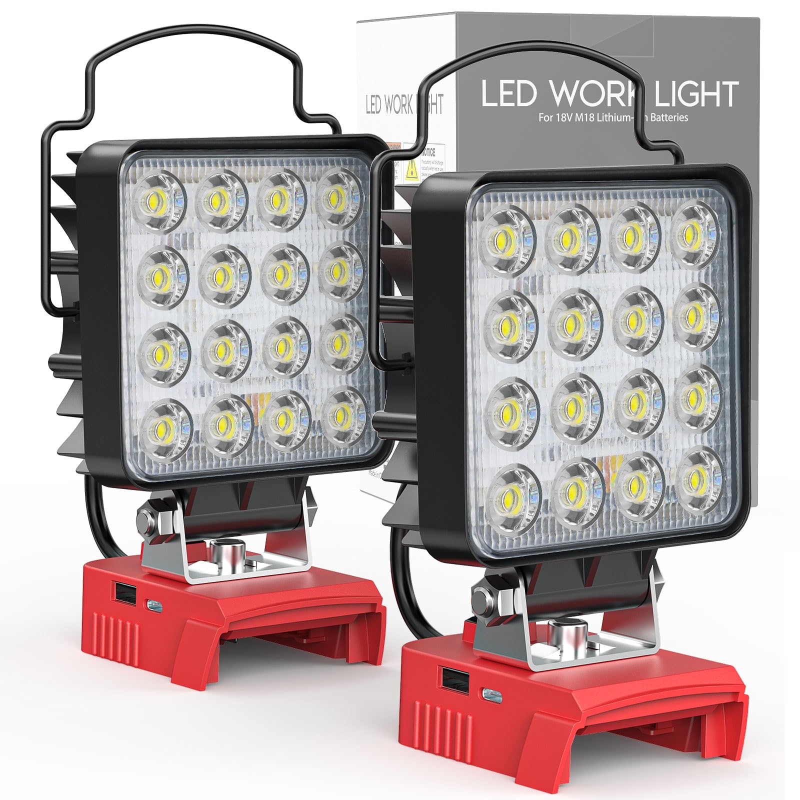 MtiolHig cordless work light 2-pack for Milwaukee 18V, ideal for workshops.