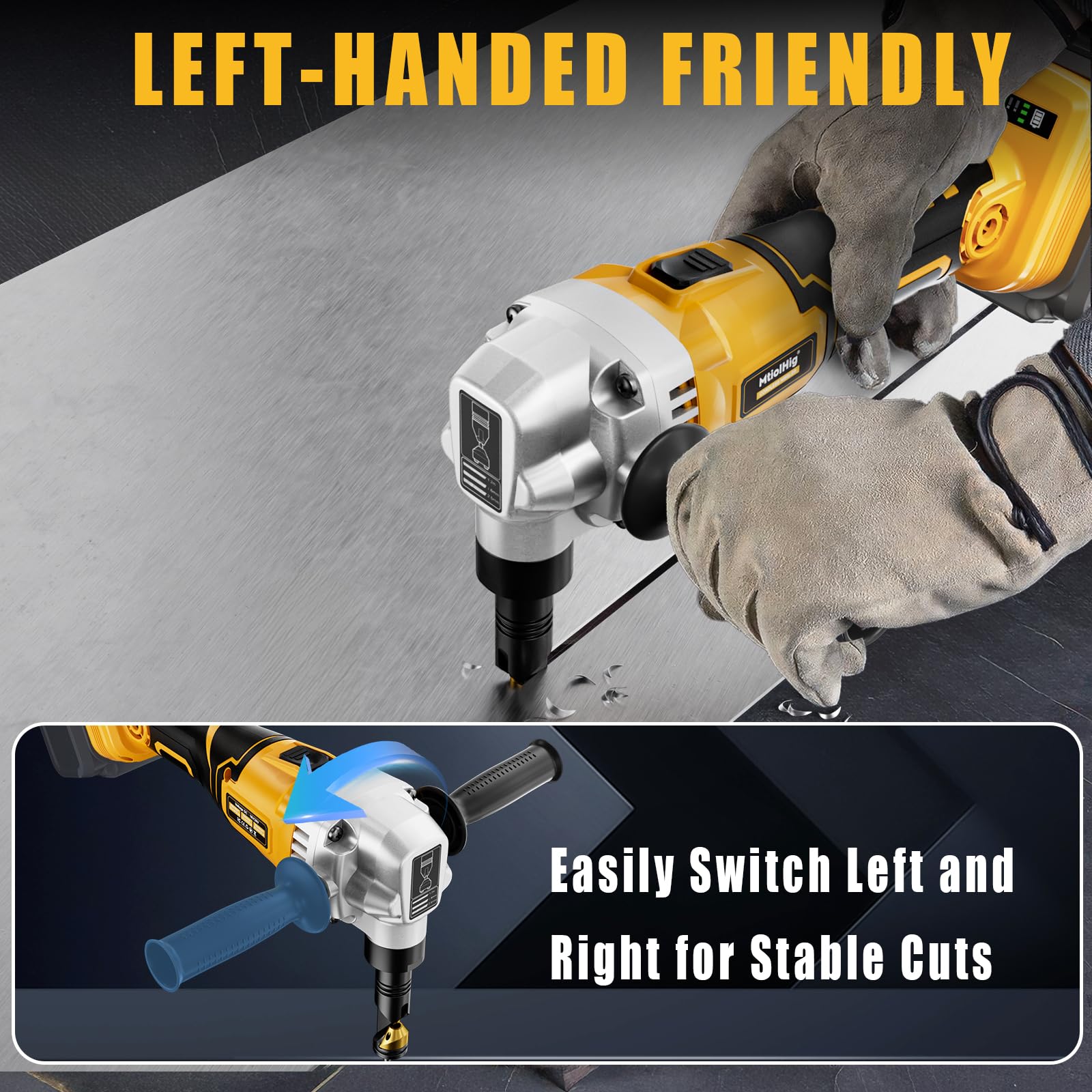 Three-speed settings provide precise material control.