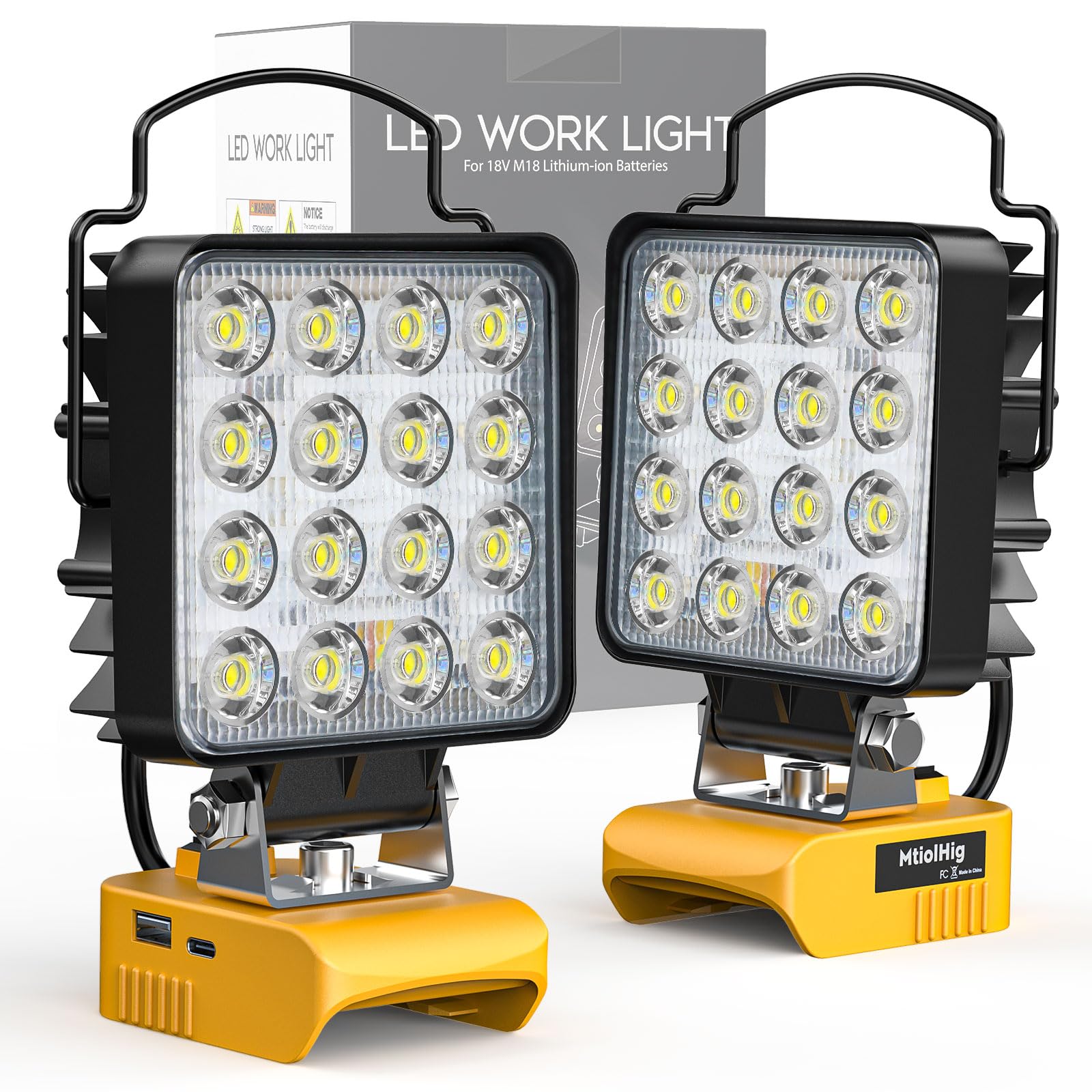 MtiolHig 112W LED work light with Dewalt 20V compatibility enhances workshop visibility.