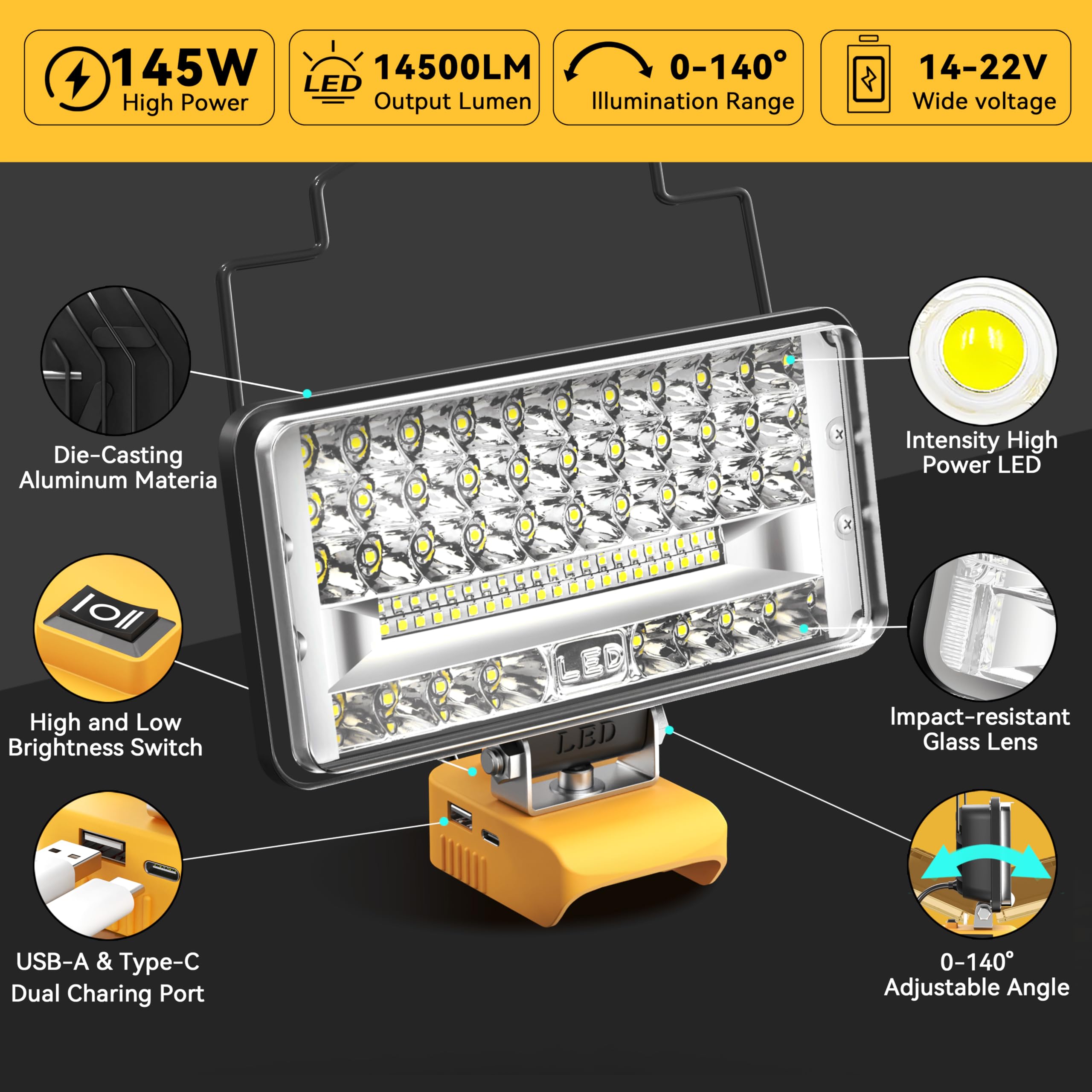 Rotatable 140-degree light from MtiolHig provides flexible aim for garage and under hood